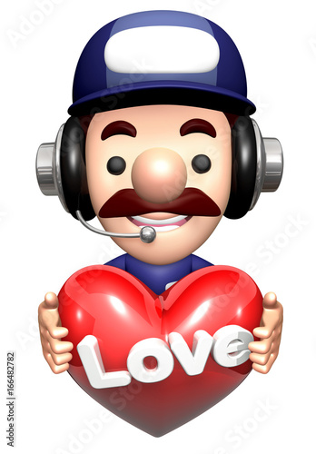 3D Engineer Mascot is holding a Heart.