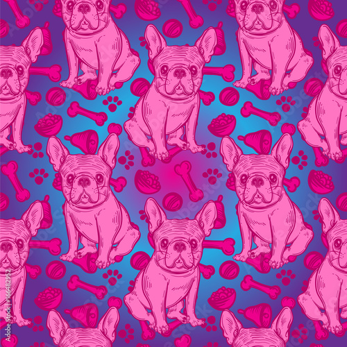 Cute pattern with French bulldog. Home dog. Perfect for textiles or paper design.
