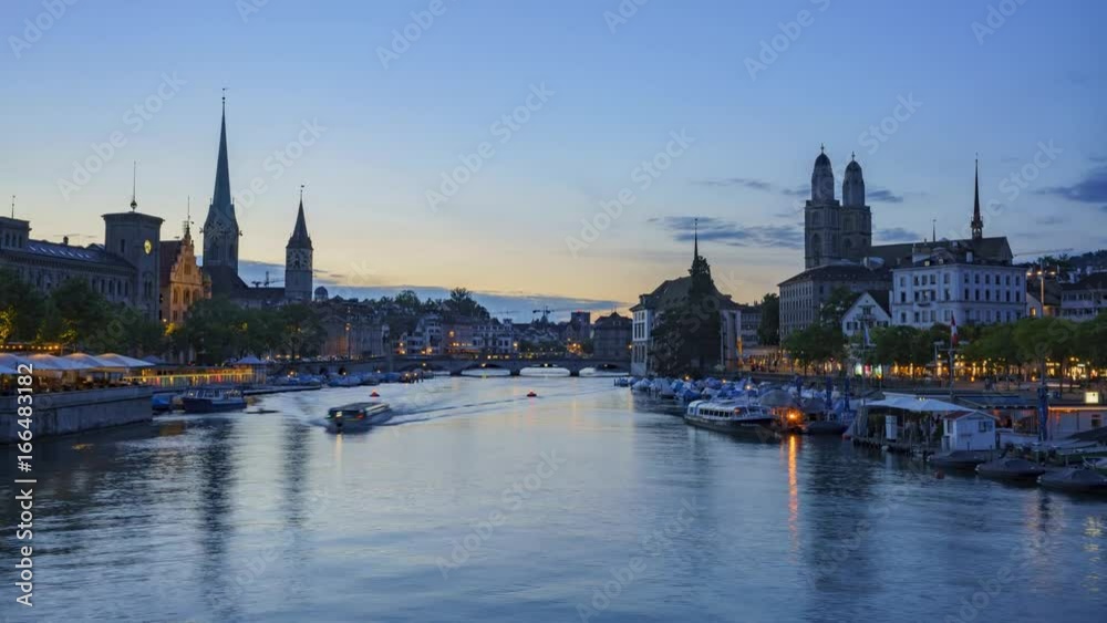 Timelapse of the beautiful and historical town center of Zurich, Switzerland Timelapse of the beautiful and historical town center of Zurich, Switzerland