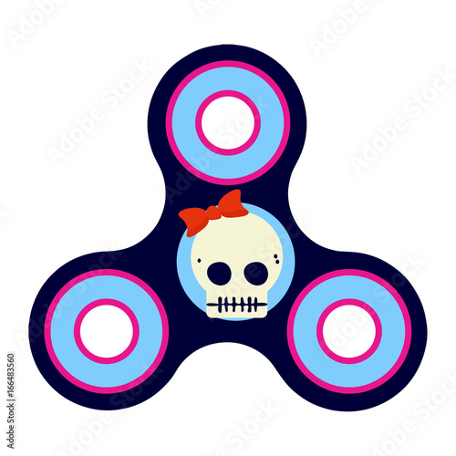 Fidget hand or finger spinner with a cute skull. Great as halloween or Day of the Dead icon or funny poster or banner.
