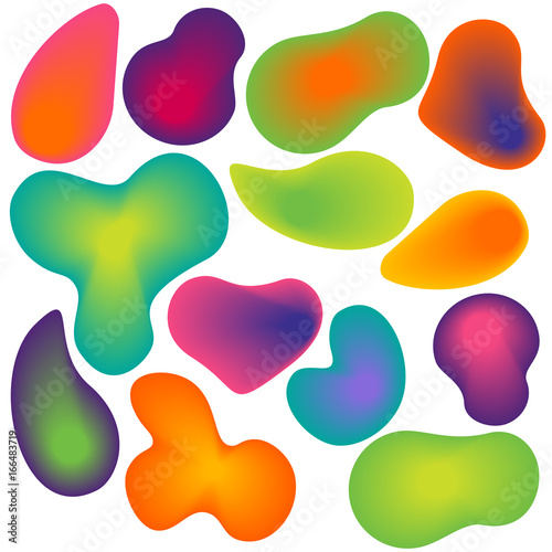 Fluorescent colors bubbles set isolated on white background. EPS10. Organic shape trendy 3d vector.