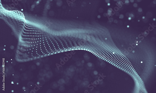 Data technology abstract futuristic illustration . Low poly shape with connecting dots and lines on dark background. 3D rendering . Big data visualization . © RDVector
