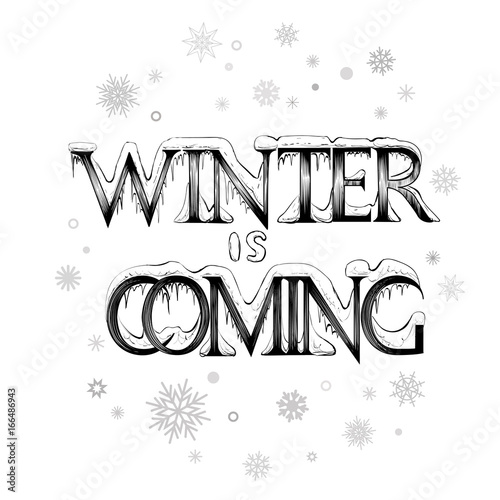 Fotografie Winter is coming, vector lettering with snowflakes.