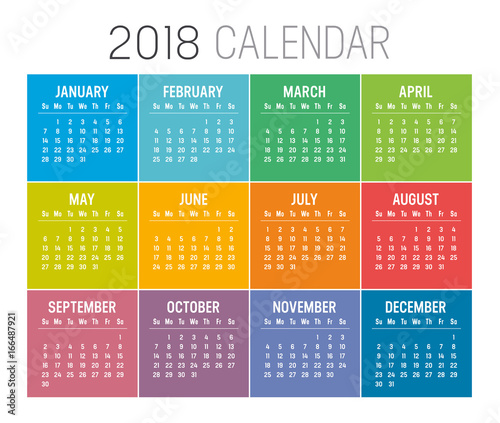 Year 2018 calendar vector template