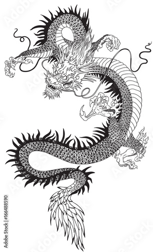 Vector illustration of a chinese dragon. Black and white tattoo illustration