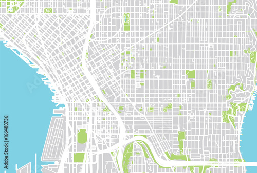 Urban city map of Seattle, Washington