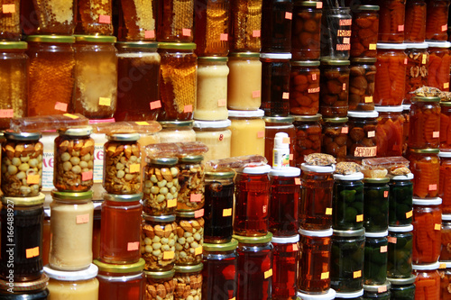Jars with jam and honey