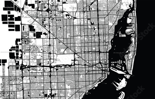 Urban city map of Miami, Florida