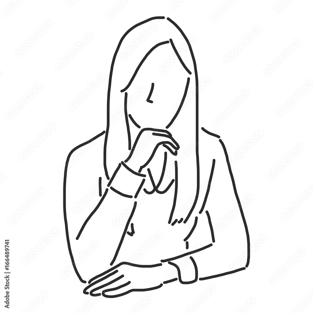 Businesswoman is sitting and thinking about work, line drawing vector illustration graphic design Businesswoman is sitting and thinking about work, line drawing vector illustration graphic design