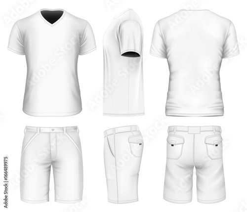 Men's bermuda shorts and v-neck t-shirt. Vector illustration.