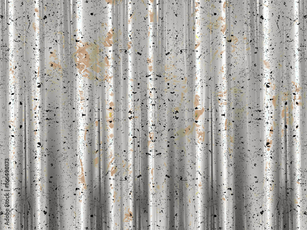 A pleated silver white satin shower curtain closeup with ink and paint splashes design A pleated silver white satin shower curtain closeup with ink and paint splashes design