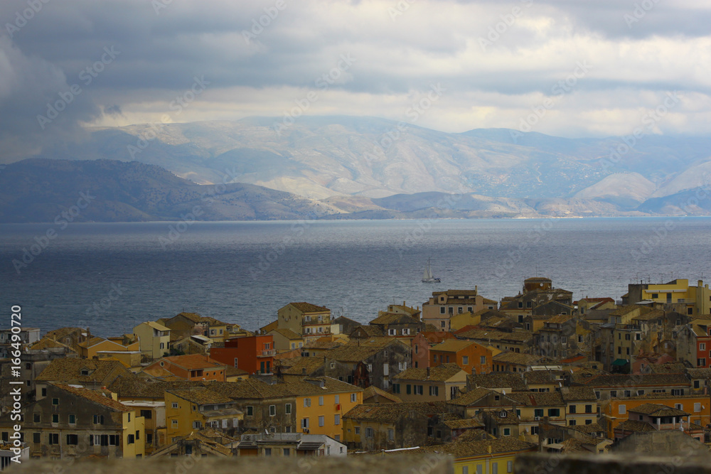 Fototapeta premium Old Town before Storm, Kerkyra Greece