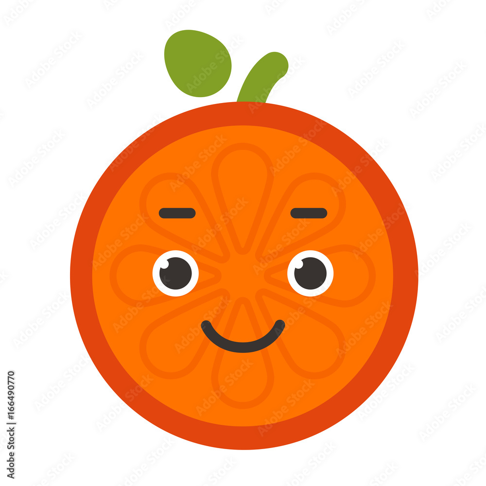 Happy smile emoji. Smiley orange fruit emoji. Vector flat design emoticon icon isolated on white background. Happy smile emoji. Smiley orange fruit emoji. Vector flat design emoticon icon isolated on white background.