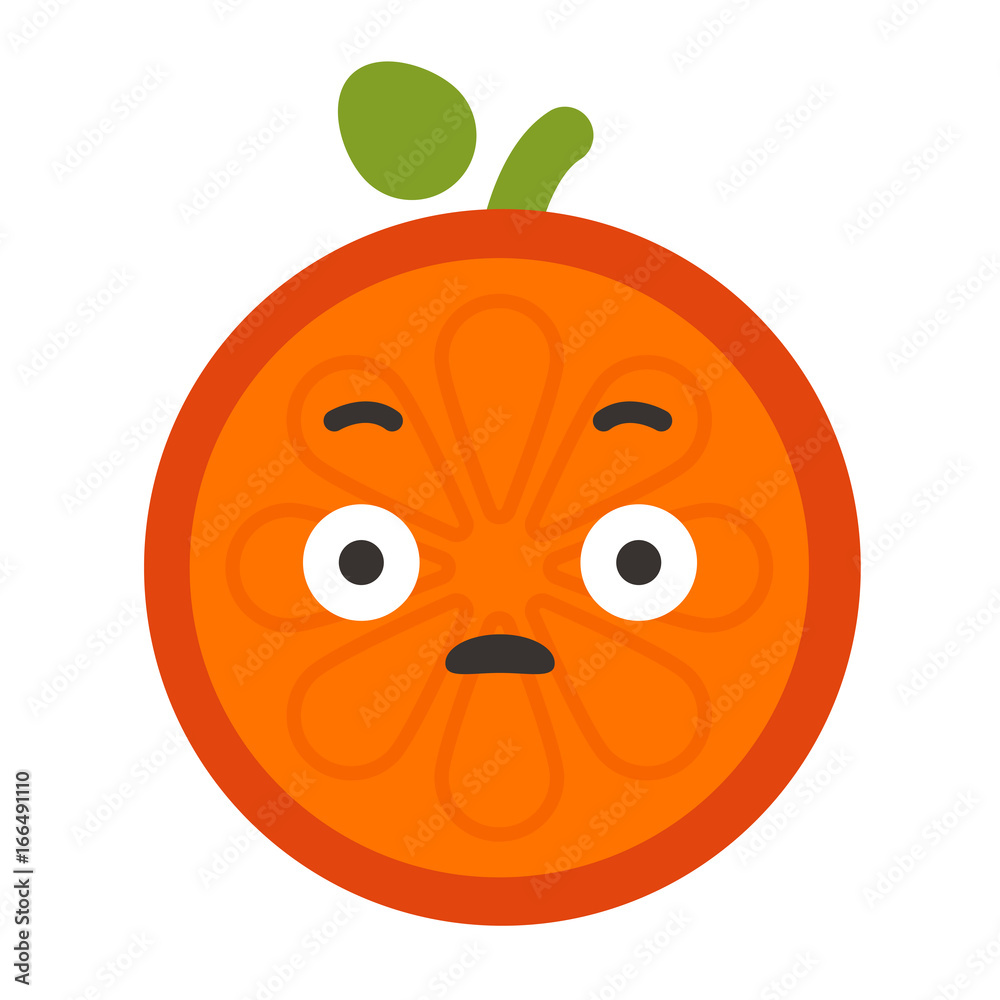 Obraz premium Shock emoji. Smiley orange fruit emoji. Vector flat design emoticon icon isolated on white background.