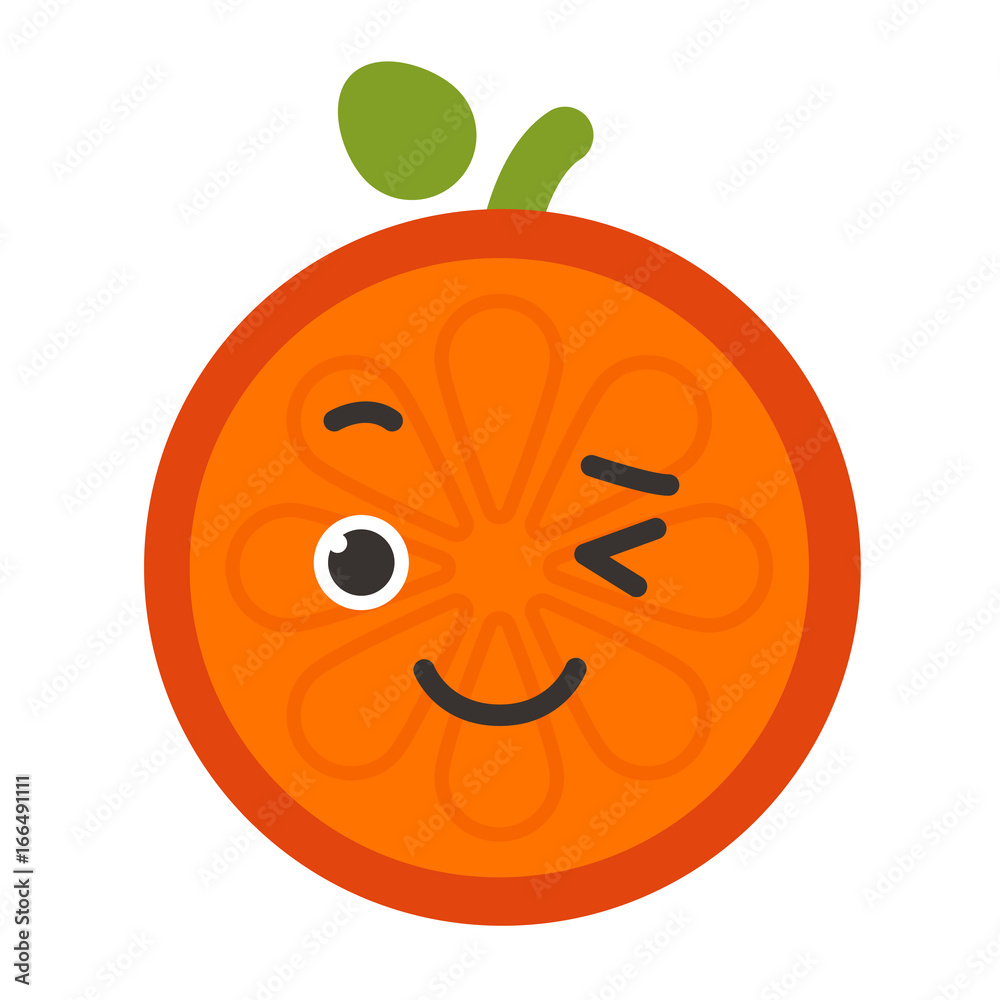 Wink emoji. Winking smiley orange fruit emoji. Vector flat design emoticon icon isolated on white background. Wink emoji. Winking smiley orange fruit emoji. Vector flat design emoticon icon isolated on white background.