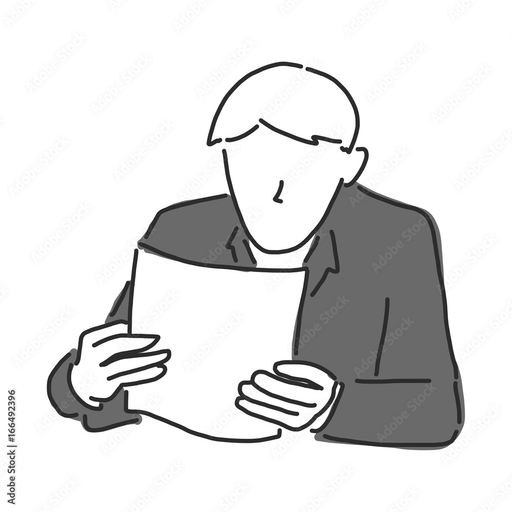 Businessman is Check the report, line drawing. Vector illustration. And graphic design.