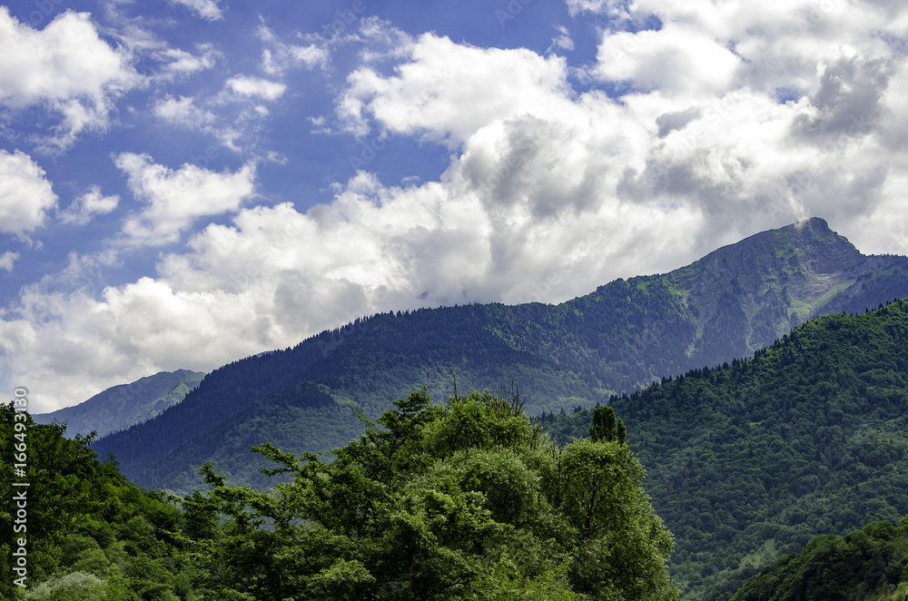 Green montain valley in Caucasus in a cloudy weather