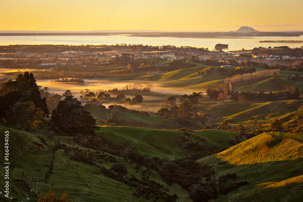 Fototapeta premium Wschód słońca od lokacji Katikati na Wyspie Północnej Nowej Zelandii