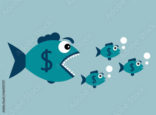 Big fish with a dollar badge wants to eat small fish