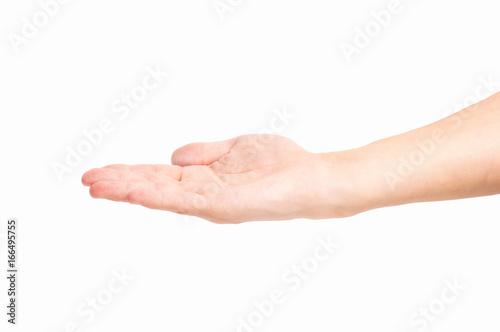 empty male hand holding isolated on white