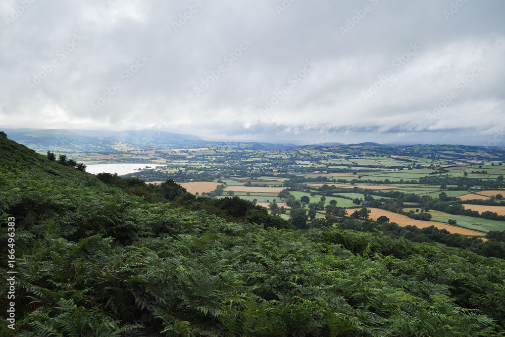 Mynydd Llangorse, Llangorse and Llangorse Lake, Brecon Beacons, Powys, Wales as seen from Mynydd Troed Mynydd Llangorse, Llangorse and Llangorse Lake, Brecon Beacons, Powys, Wales as seen from Mynydd Troed