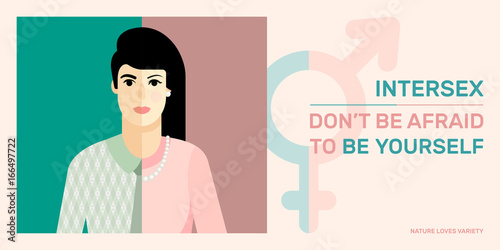 Intersexual concept. Flat vector illustration of person with male and female marker.