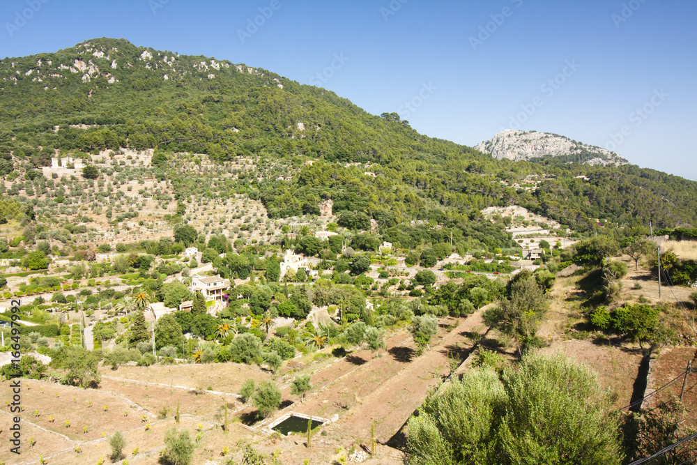 Beautiful view of Valldemossa, famous old mediterranean village of Majorca Spain.