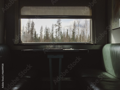 Picture window and table on train