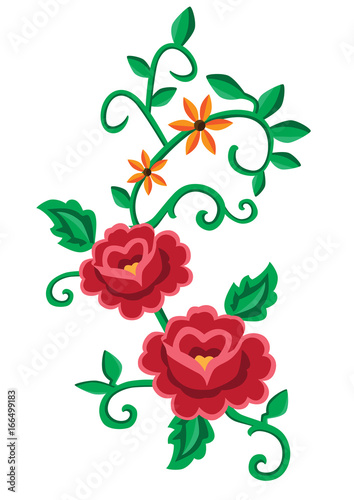 Folk embroidery with flowers - traditional  pattern