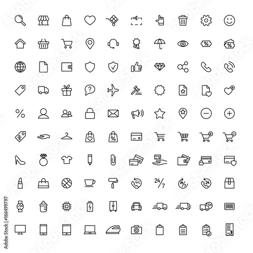 online shopping, e-commerce, universal line 100 icons set