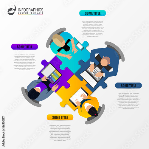 Office table top view business meeting. Infographic concept