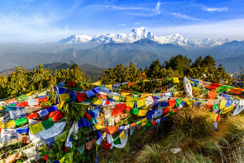 Prayer flag at Poon hill in Nepal photo