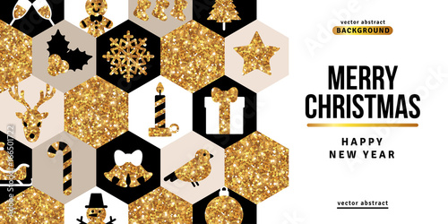 Greeting Card with White, Black and Gold Mosaic