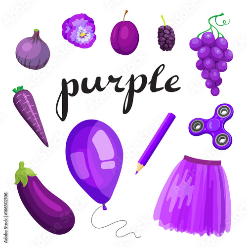 Purple. Learn the color. Education set. Illustration of primary colors. Vector illustration