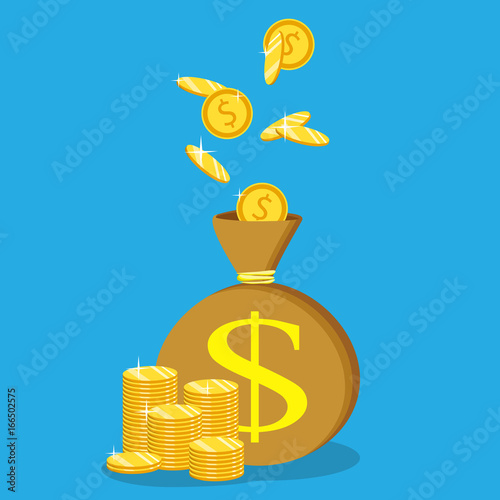 Flat icon, vector illustration. Money saving and money bag concept. Money making. Bank deposit. Financials. Isolated on a background.