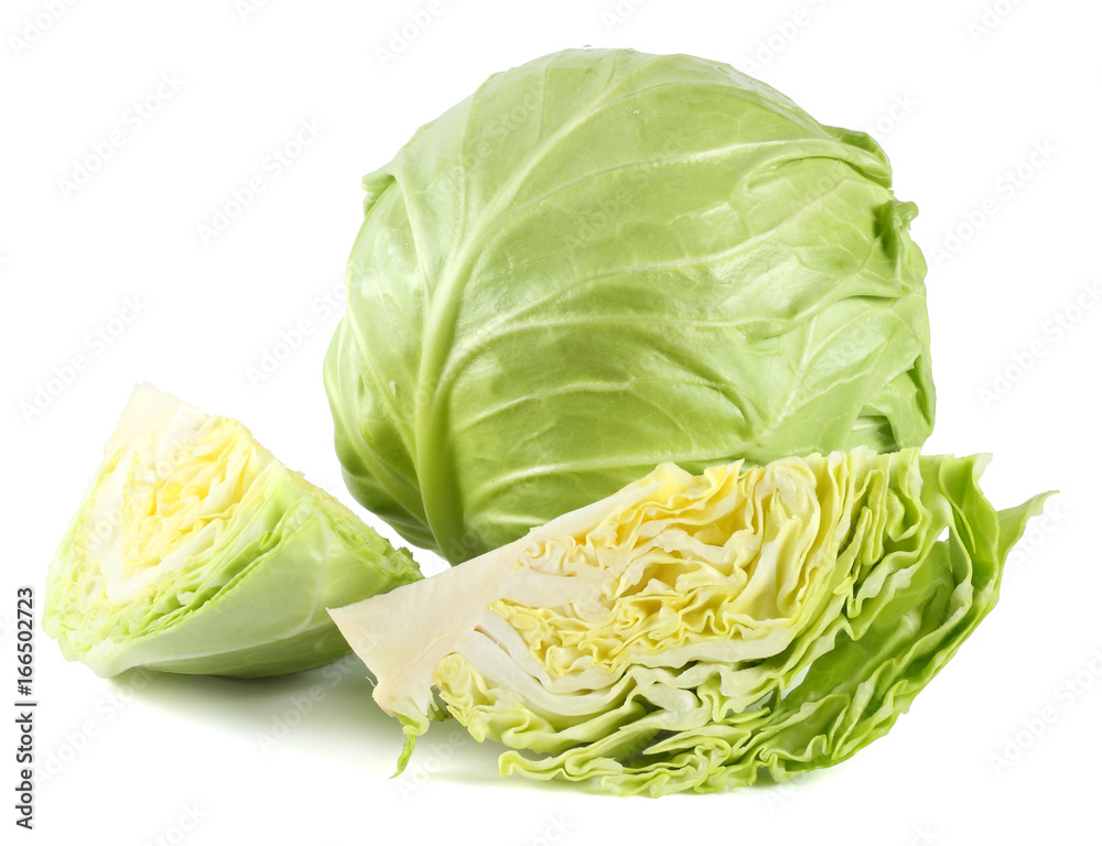 Cut green cabbage isolated on white background Cut green cabbage isolated on white background