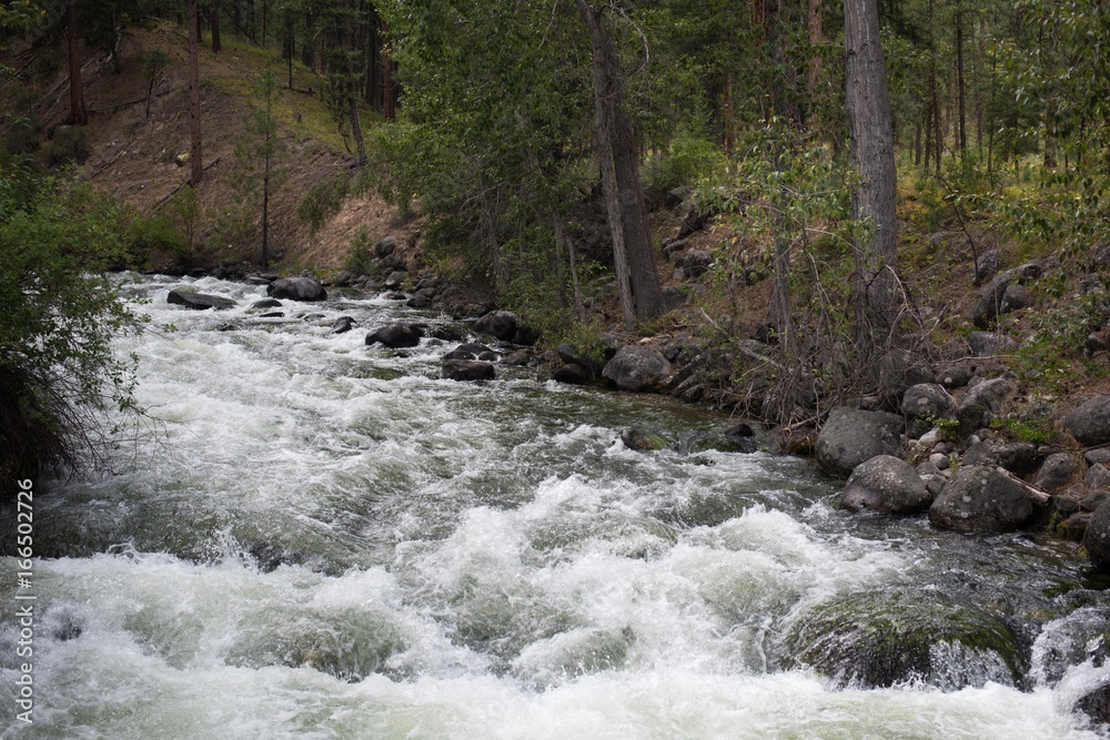 Fototapeta premium Western Montana summer outdoor landscape with river, mountains, big sky