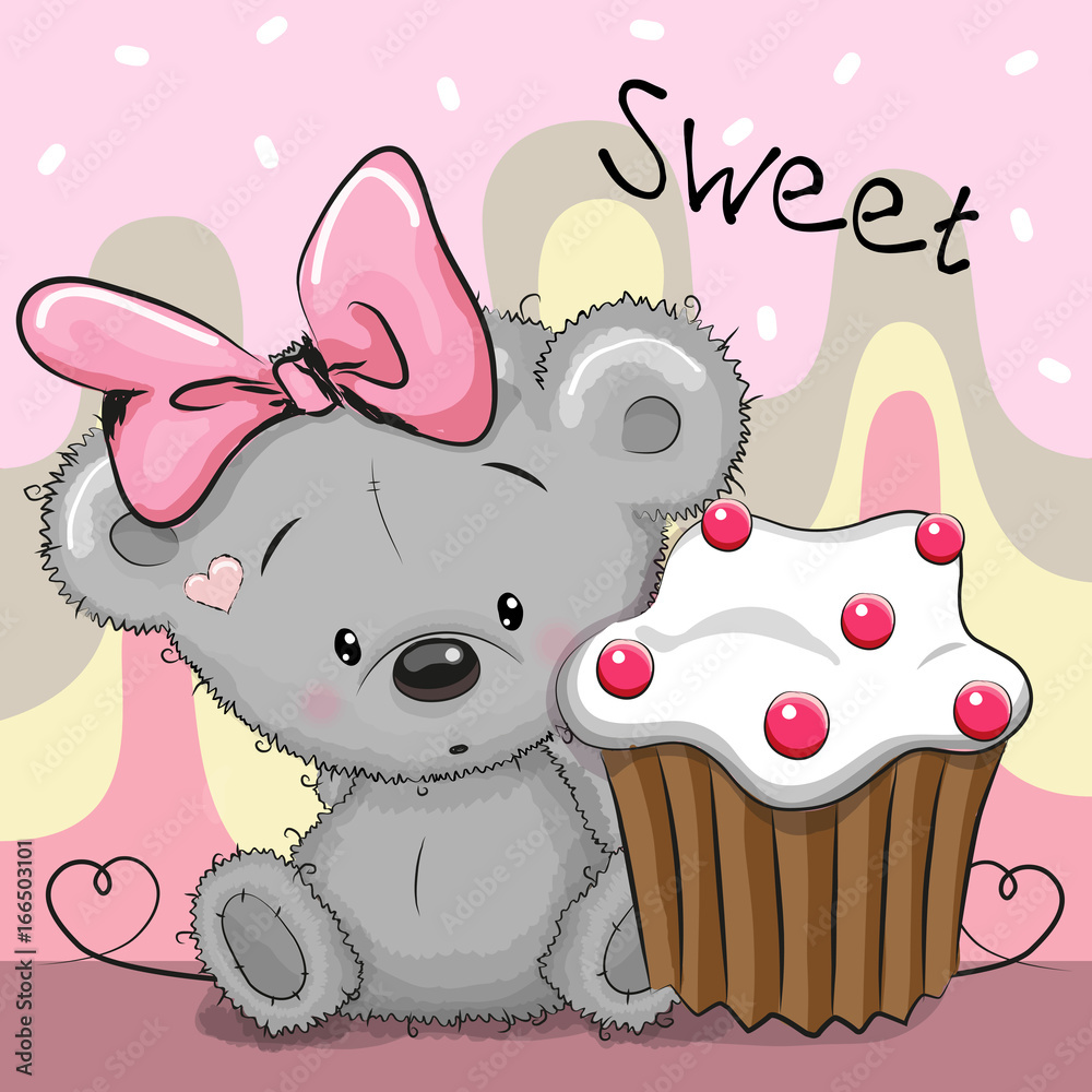 Greeting card Teddy Bear with cake Greeting card Teddy Bear with cake