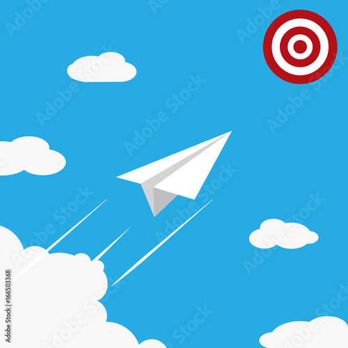 Paper plane over cloud, flat design. Target red and white. Vector