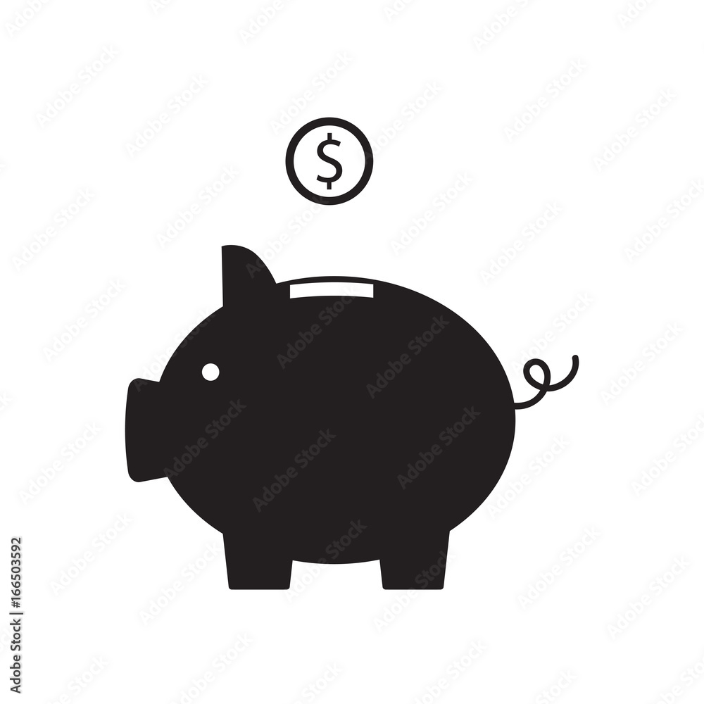 Piggy bank with coin icon, isolated flat style. Concept of money, investment, banking or business services. Vector illustration. Piggy bank with coin icon, isolated flat style. Concept of money, investment, banking or business services. Vector illustration.