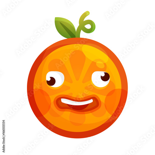Crazy orange emoji. Crazy orange fruit emoji. Vector flat design emoticon icon isolated on white background.