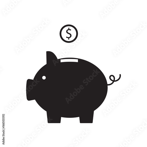 Piggy bank with coin icon, isolated flat style. Concept of money, investment, banking or business services. Vector illustration.