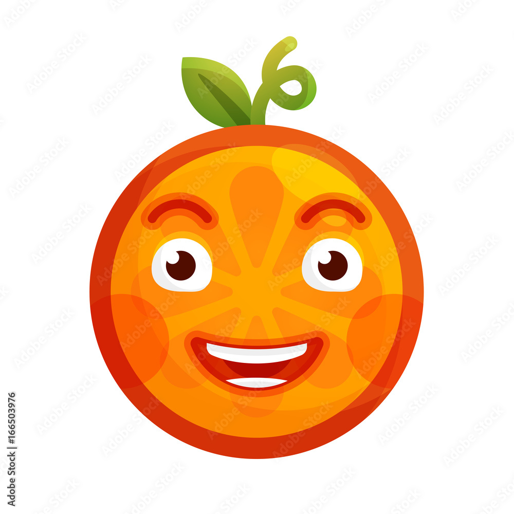 Laugh emoji. Laughing orange fruit emoji. Vector flat design emoticon icon isolated on white background. Laugh emoji. Laughing orange fruit emoji. Vector flat design emoticon icon isolated on white background.