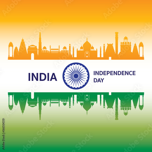 Republic of India, Independence Day, Flag and Landmarks Vector Illustration