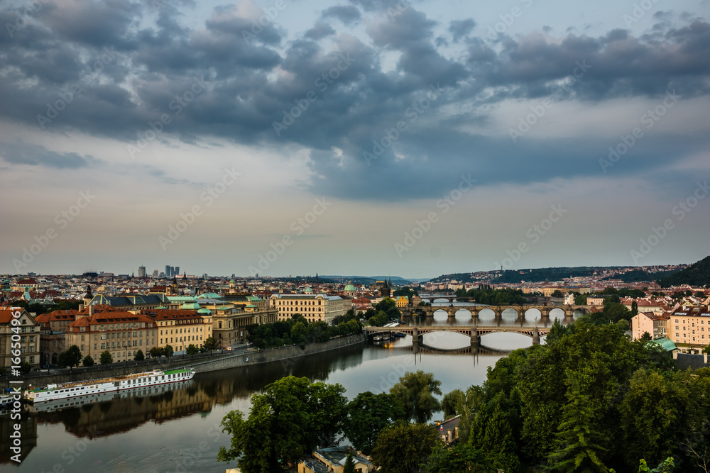 View on the bridges on Vltava river and old town Prague, Czech Republic