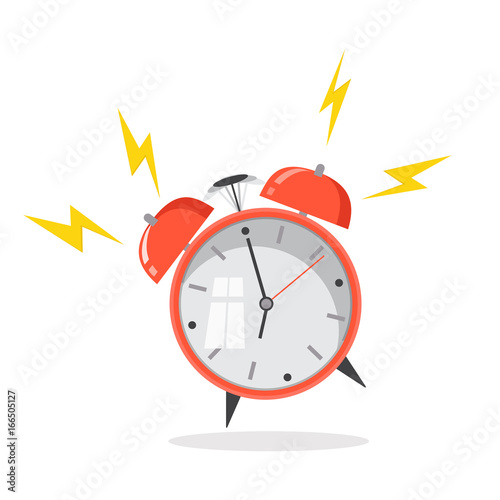 Cartoon alarm clock ringing. Wake up morning concept. Flat design. Vector icon isolated on background