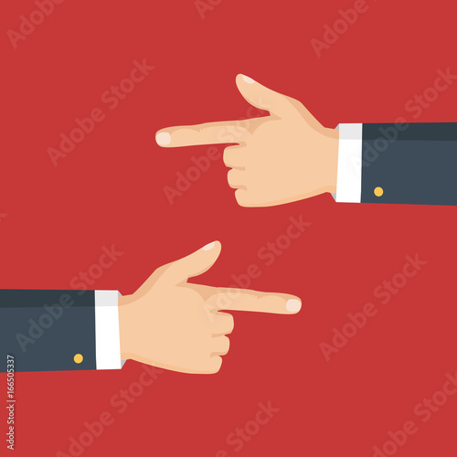 Flat style. Vector illustration. Hand with pointing finger left and right side.