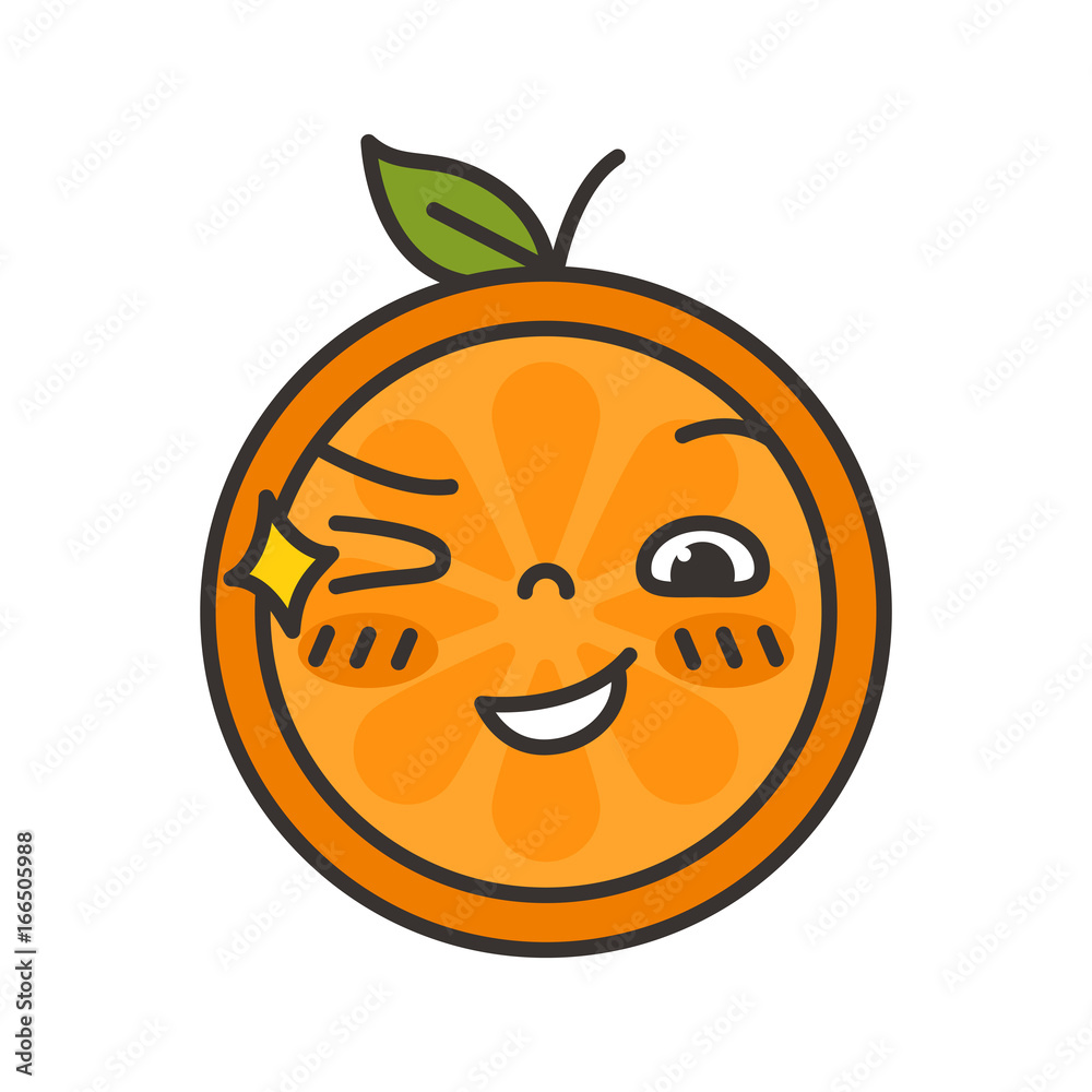 Wink emoji. Winking smiley orange fruit emoji. Vector flat design emoticon icon isolated on white background. Wink emoji. Winking smiley orange fruit emoji. Vector flat design emoticon icon isolated on white background.