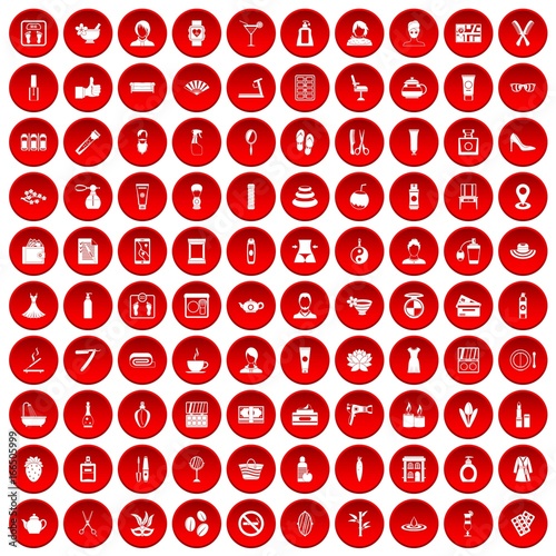 100 beauty salon icons set red