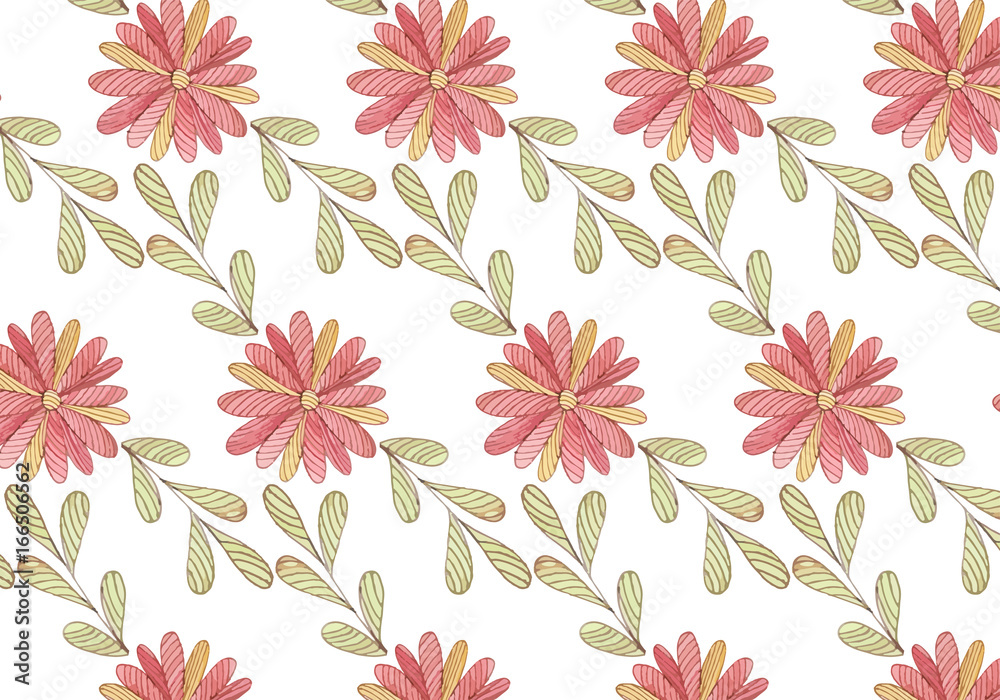 Floral flowers pattern hand drawn scketched background